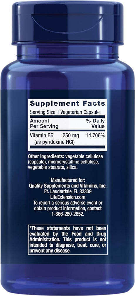 Life Extension Vitamin B6 250Mg. 100 Capsulas