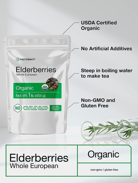 Horbaach Organic Dried Elderberries 454Gr.
