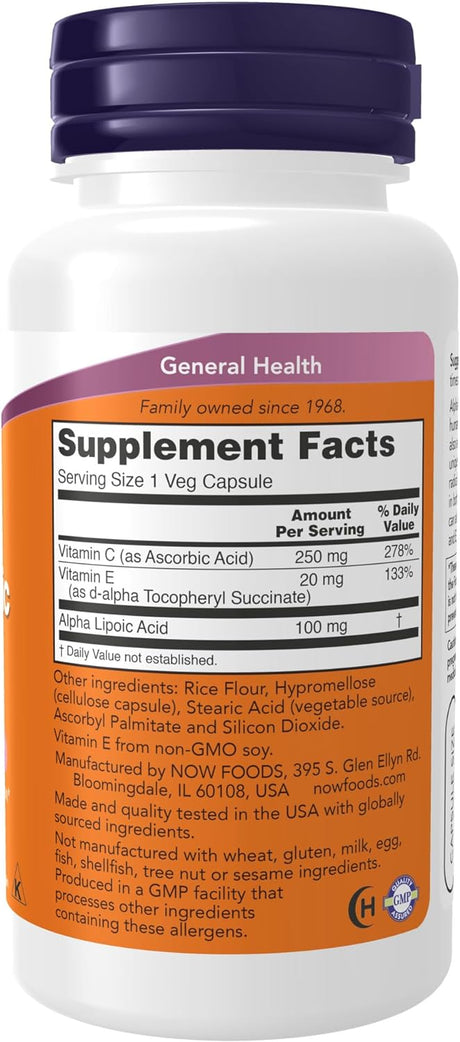 NOW Supplements Alpha Lipoic Acid 100Mg. 60 Capsulas