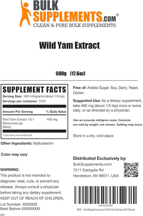 Bulk Supplements Wild Yam Extract Powder 500Gr.