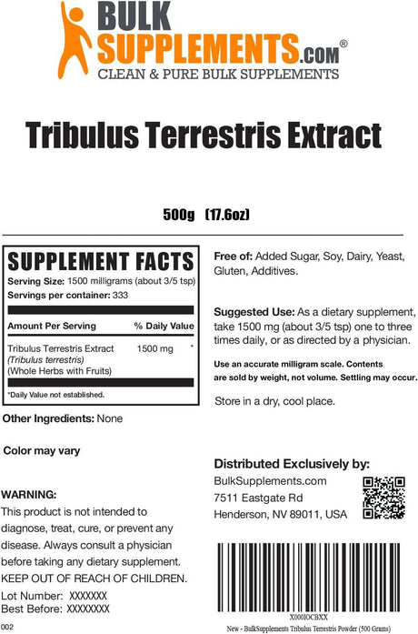 BulkSupplements Tribulus Terrestris Extract Powder 500Gr.