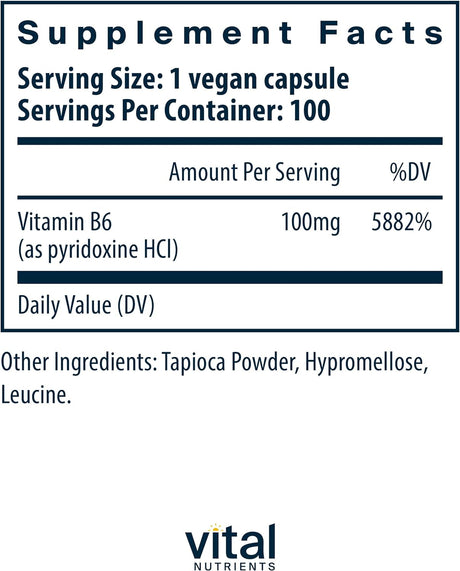 Vital Nutrients Vitamin B6 100Mg. 100 Capsulas