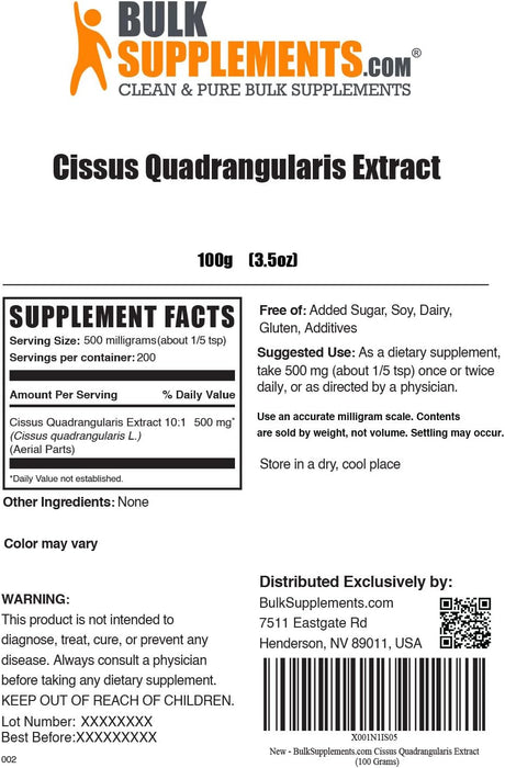 Bulk Supplements Cissus Quadrangularis Extract Powder 100Gr.