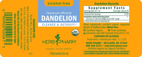 Herb Pharm Certified Organic Dandelion Liquid Extract 30Ml.