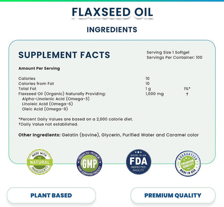 Total Activation Organic Flaxseed Oil 1000Mg. 100 Capsulas Blandas