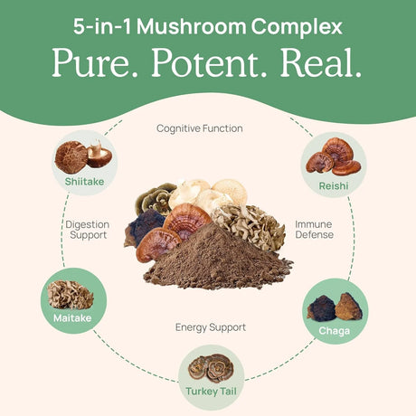REAL MUSHROOMS - Real Mushrooms 5 Defenders Powder 100 Servicios 100Gr. - The Red Vitamin MX - Suplementos Alimenticios - {{ shop.shopifyCountryName }}