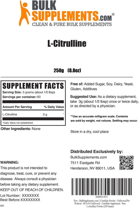 Bulk Supplements L-Citrulline Powder 250Gr.