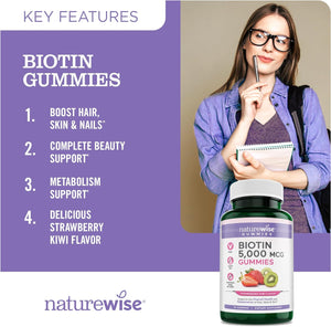 NatureWise Biotin Gummies Hair, Skin and Nails Vitamin 60 Gomitas