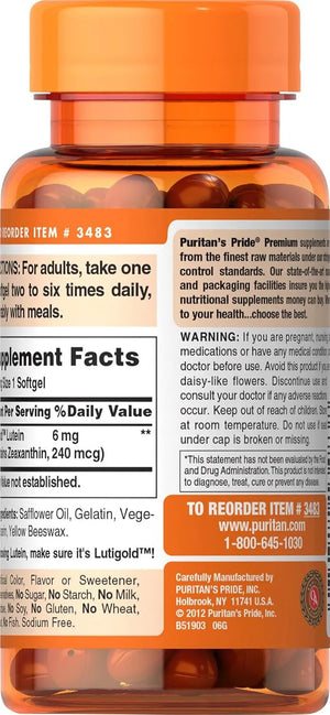 PURITAN'S PRIDE - Puritan's Pride Lutein 6Mg. with Zeaxanthin 200 Capsulas Blandas - The Red Vitamin MX - Suplementos Alimenticios - {{ shop.shopifyCountryName }}