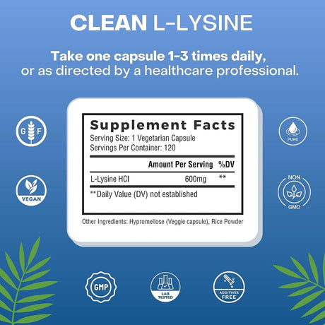 Natural Cure Labs Clean L-Lysine 600Mg. 120 Capsulas