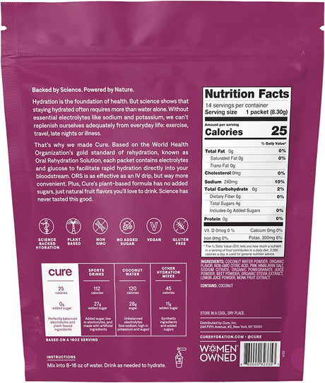 Cure Hydrating Electrolyte Mix Berry Pomegranate 14 Paquetes