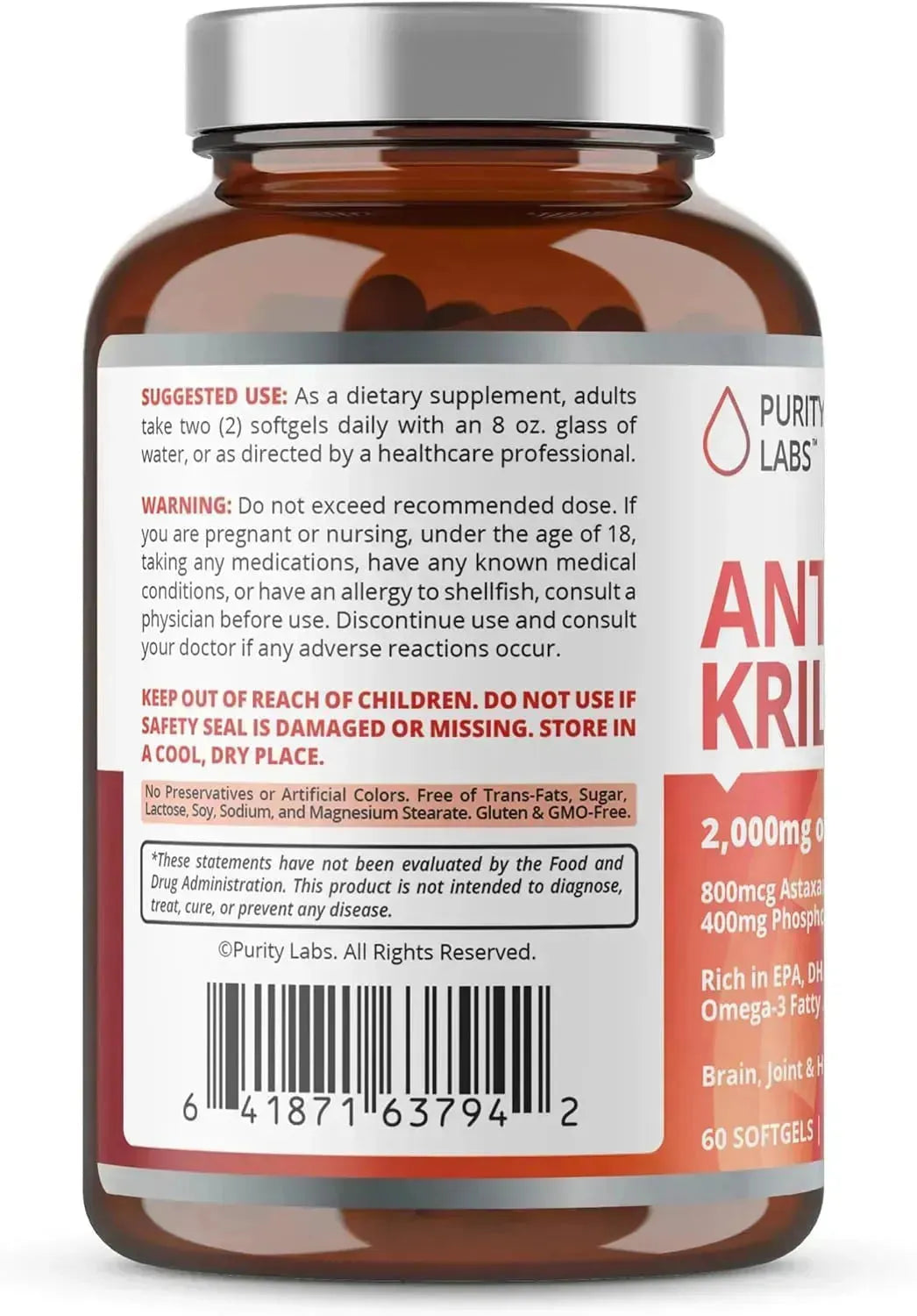 PURITY LABS - Purity Labs Antarctic Krill Oil 2000Mg. 60 Capsulas Blandas - The Red Vitamin MX - Suplementos Alimenticios - {{ shop.shopifyCountryName }}