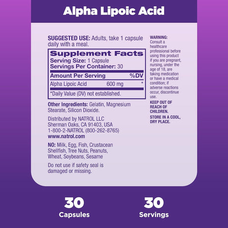 Natrol Alpha Lipoic Acid 600Mg. 30 Capsulas