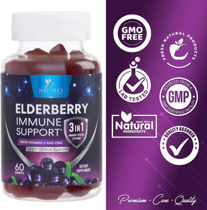 Nature's Nutrition Premium Sambucus Elderberry Gummies 60 Gomitas