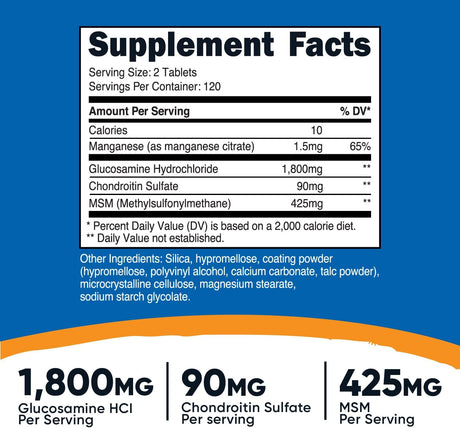 Nutricost Glucosamine with Chondroitin & MSM 1800Mg. 240 Tabletas