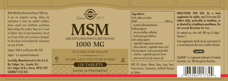 Solgar MSM 1000Mg. 120 Tabletas