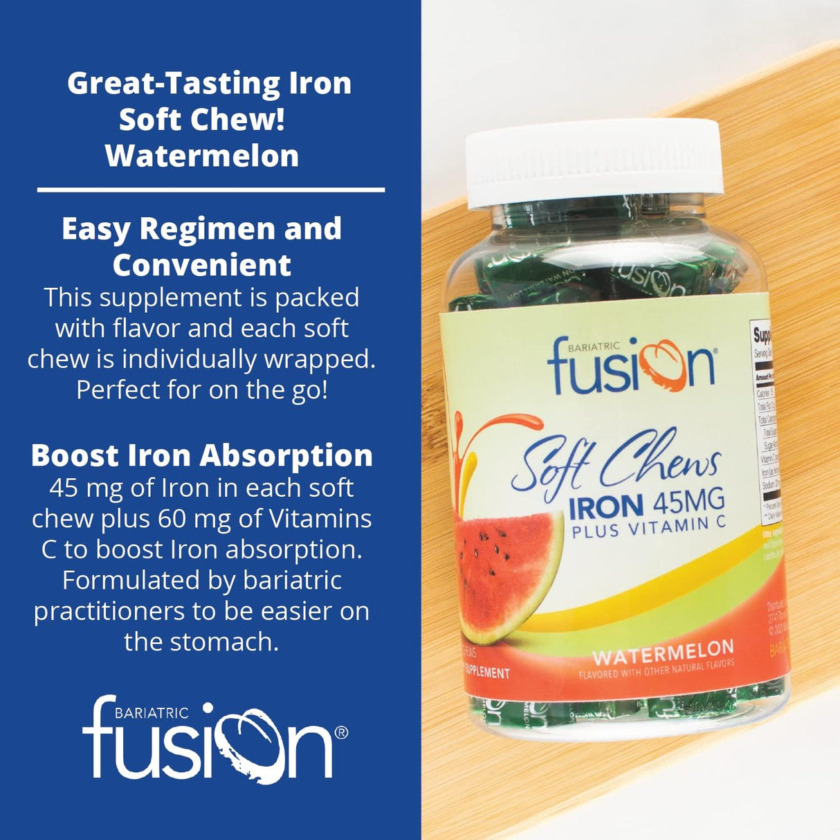 Bariatric Fusion Iron Soft Chew with Vitamin C Watermelon 60 Masticables