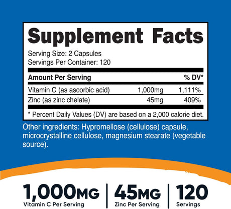 Nutricost Vitamin C with Zinc 1000Mg. 120 Capsulas