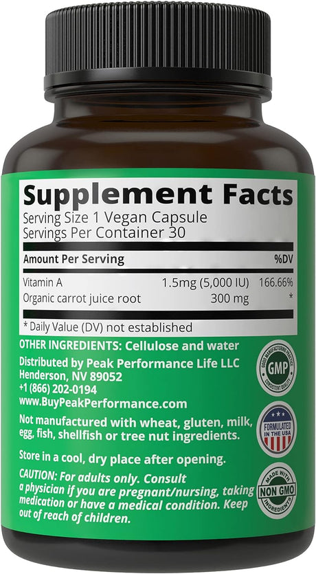 Peak Performance Raw Whole Food Vitamin A 30 Capsulas