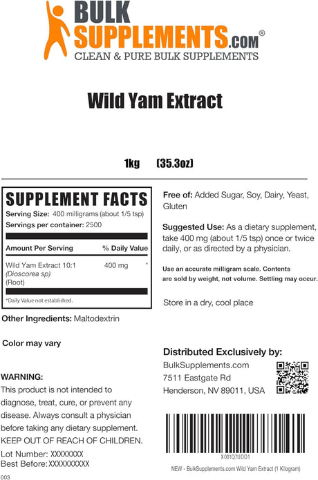 Bulk Supplements Wild Yam Extract Powder 1Kg.