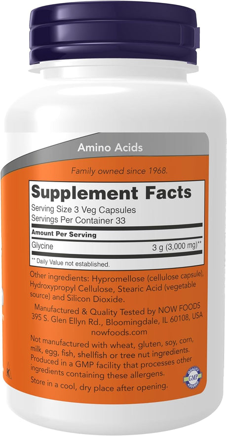 NOW Supplements Glycine 1000Mg. 100 Capsulas