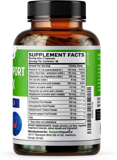 Simple Organica Thyroid Support Complex with Iodine 60 Capsulas