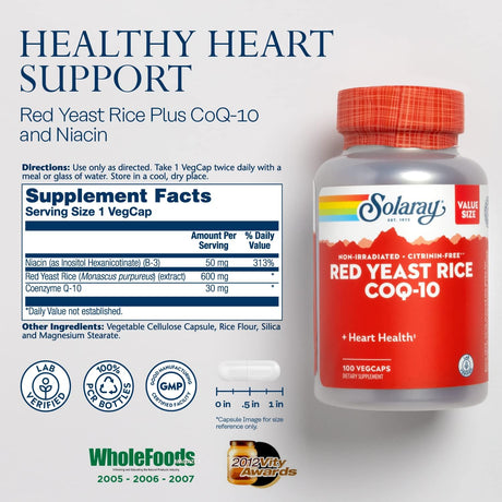 Solaray Red Yeast Rice Plus CoQ-10 100 Capsulas