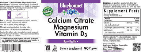 Bluebonnet Nutrition Calcium Citrate Magnesium Plus Vitamin D3 90 Tabletas