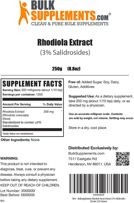 Bulk Supplements Rhodiola Extract Powder 250Gr.