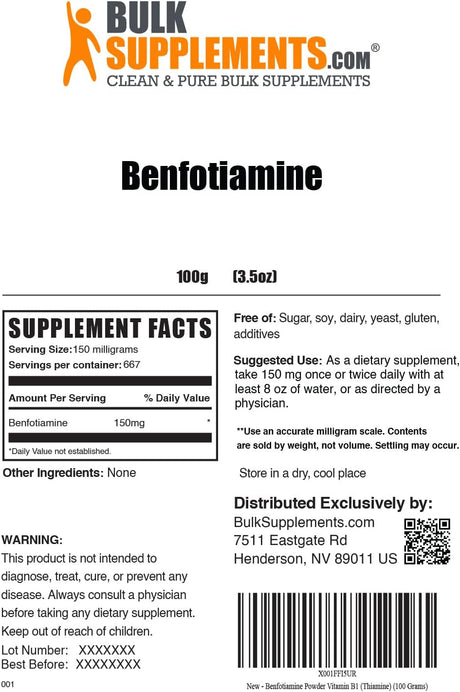 Bulk Supplements Benfotiamine Powder 100Gr.