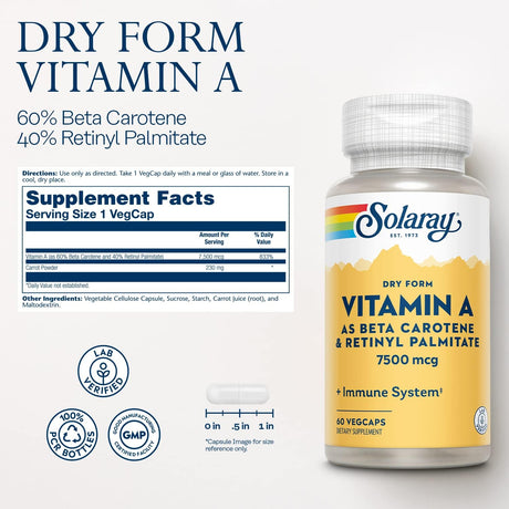 Solaray Dry Form Vitamin A 60 Capsulas