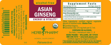 Herb Pharm Asian (Panax) Ginseng Liquid Glycerite 30Ml.