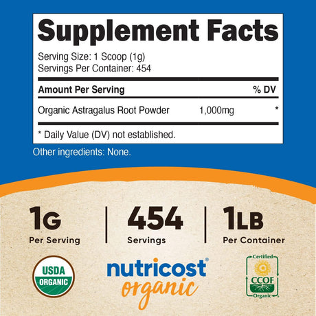 Nutricost Organic Astragalus Root Powder 454Gr.