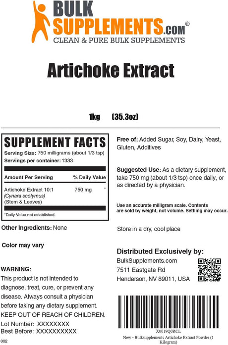Bulk Supplements Artichoke Extract Powder 1 Kg.