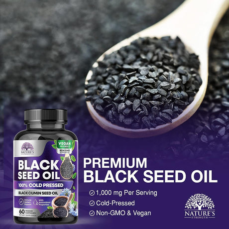 Nature's Strength Premium Black Seed Oil Capsules 1000Mg. 60 Capsulas