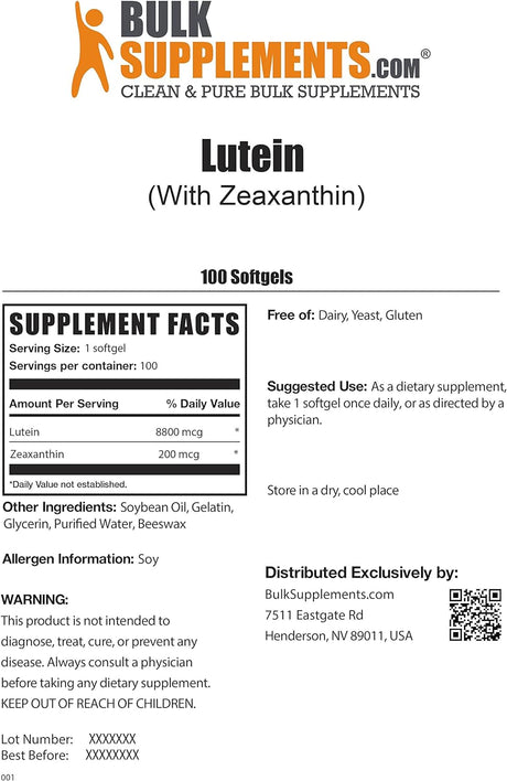 Bulk Supplements Lutein with Zeaxanthin 100 Capsulas Blandas