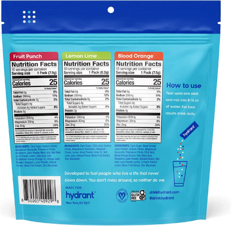 Hydrant Hydrate Electrolyte Powder Rapid Hydration Mix 30 Paquetes
