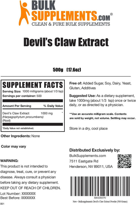 Bulk Supplements Devil's Claw Extract Powder 500Gr.