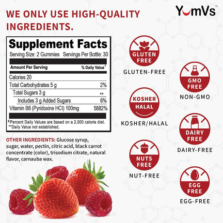 YUM-V'S Vitamin B6 Gummies 100Mg. 60 Gomitas
