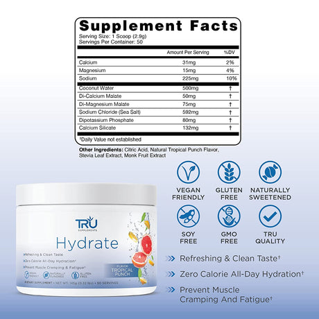 TRU Hydrate Electrolyte Hydration Powder Tropical Punch 50 Servicios
