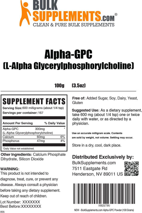 Bulk Supplements Alpha GPC Powder 100Gr.