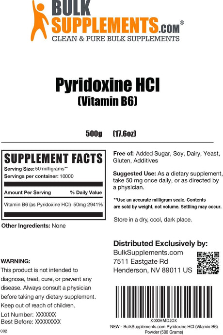 Bulk Supplements Vitamin B6 Powder 500Gr.