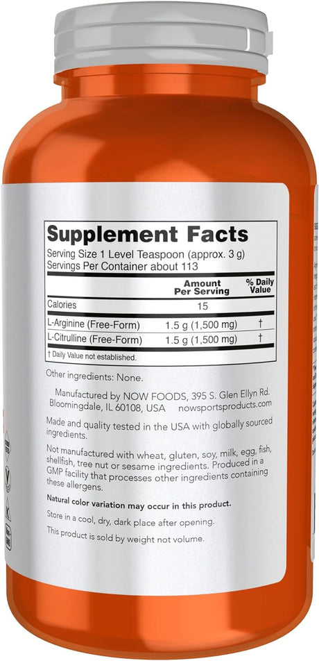 NOW Sports Nutrition Arginine & Citrulline Powder 340Gr.