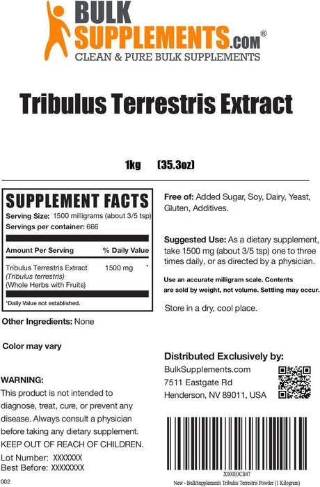 BulkSupplements Tribulus Terrestris Extract Powder 1Kg.