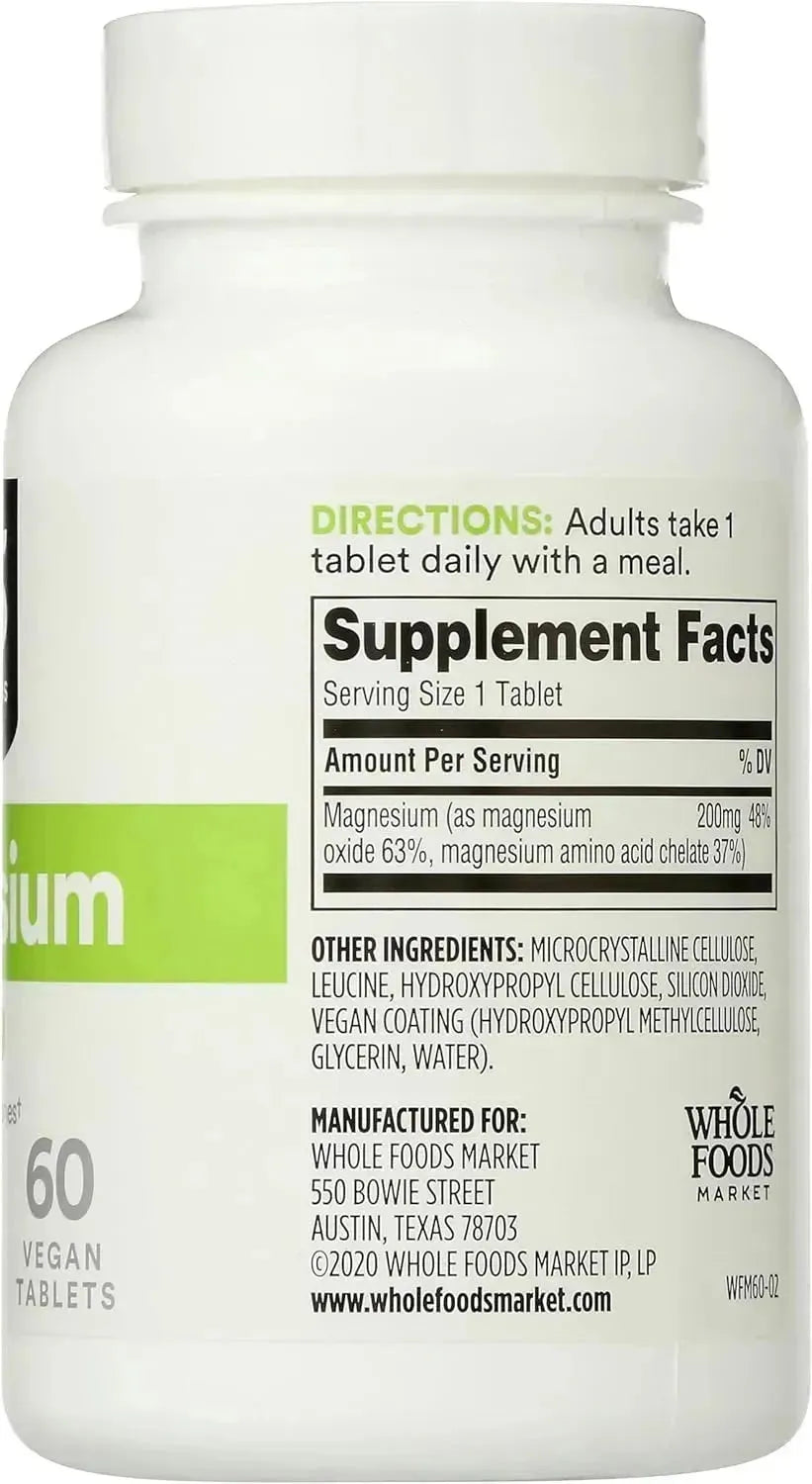 365 - 365 by Whole Foods Market Magnesium 200Mg. 60 Tabletas - The Red Vitamin MX - Suplementos Alimenticios - {{ shop.shopifyCountryName }}
