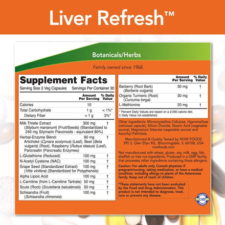 NOW Supplements Liver Refresh with Milk Thistle Extract 90 Capsulas
