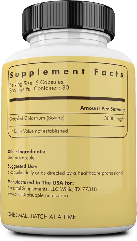 Ancestral Supplements Grass Fed Beef Colostrum Supplement 3000Mg. 180 Capsulas