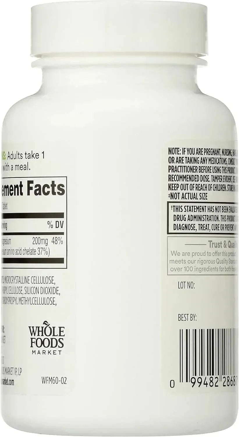365 - 365 by Whole Foods Market Magnesium 200Mg. 60 Tabletas - The Red Vitamin MX - Suplementos Alimenticios - {{ shop.shopifyCountryName }}