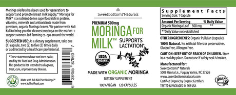 Sweetbottoms Organic Moringa 500Mg. 120 Capsulas