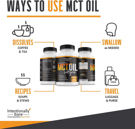 Intentionally Bare Organic MCT Oil Capsules 1000Mg. 300 Capsulas Blandas